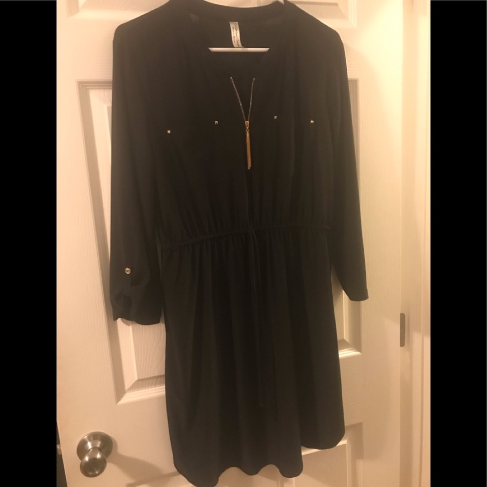 Super cute black dress with gold accents